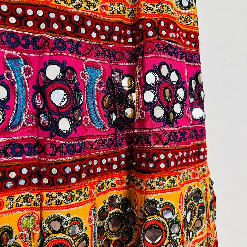 Aari Embroidered Cotton Skirt Mirror Work Indian Lehenga Choli Set Top Colorful - Picture 7 of 8